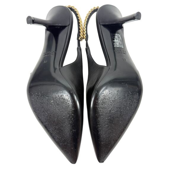 Gucci Signoria Leather Slingback Pointed Toe Pumps Shoes Black Size 37 - Picture 9 of 12